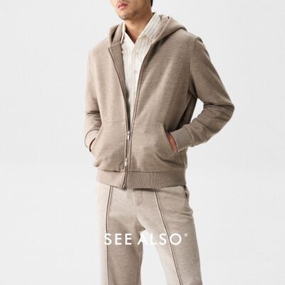 绵羊毛老钱连帽双拉链卫衣外套