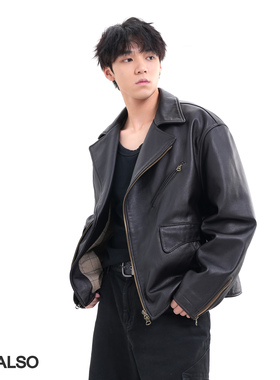 SEE ALSO『意大利进口小牛皮』老钱枪驳领砂石色机车皮衣外套5007