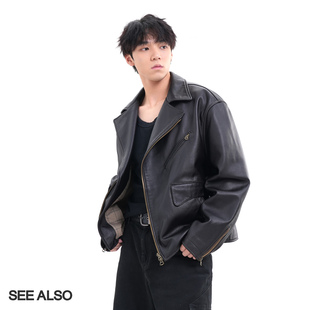 老钱枪驳领砂石色机车皮衣外套5007 意大利进口小牛皮 SEE ALSO