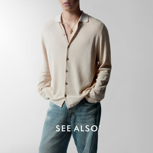 老钱新贵针织开衫长袖衬衫外套男