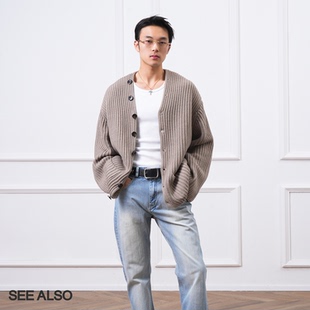 针织开衫 SEE 秋冬软糯宽松百搭男女款 慵懒V领针织毛衣 SA043 ALSO