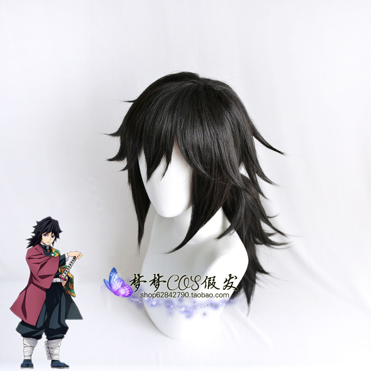 蓬松反翘马尾黑色cosplay风假发