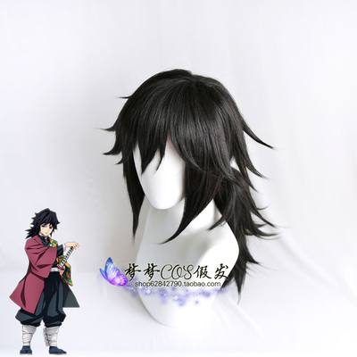 蓬松反翘马尾黑色cosplay风假发