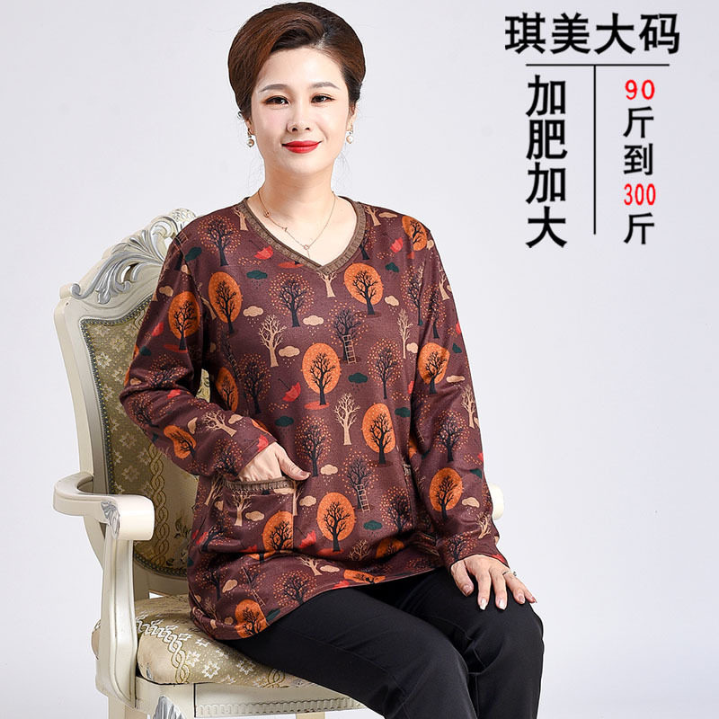 200斤v领t恤加肥加大胖妈妈装