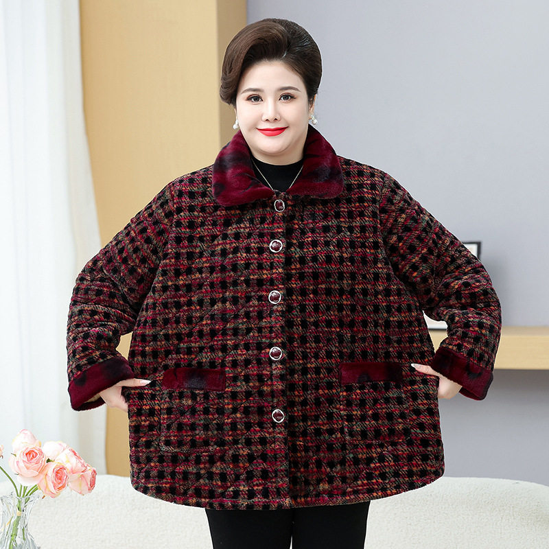 胖妈妈冬装棉衣加绒加厚中老年女