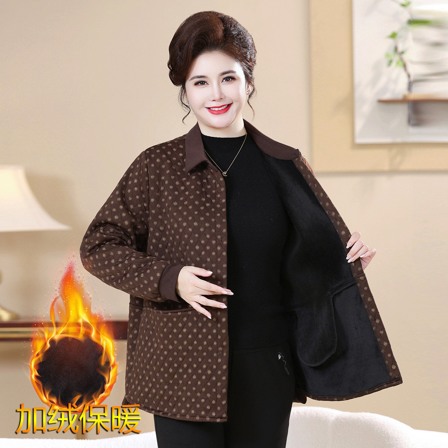 胖妈妈保暖棉衣女冬装加肥加大