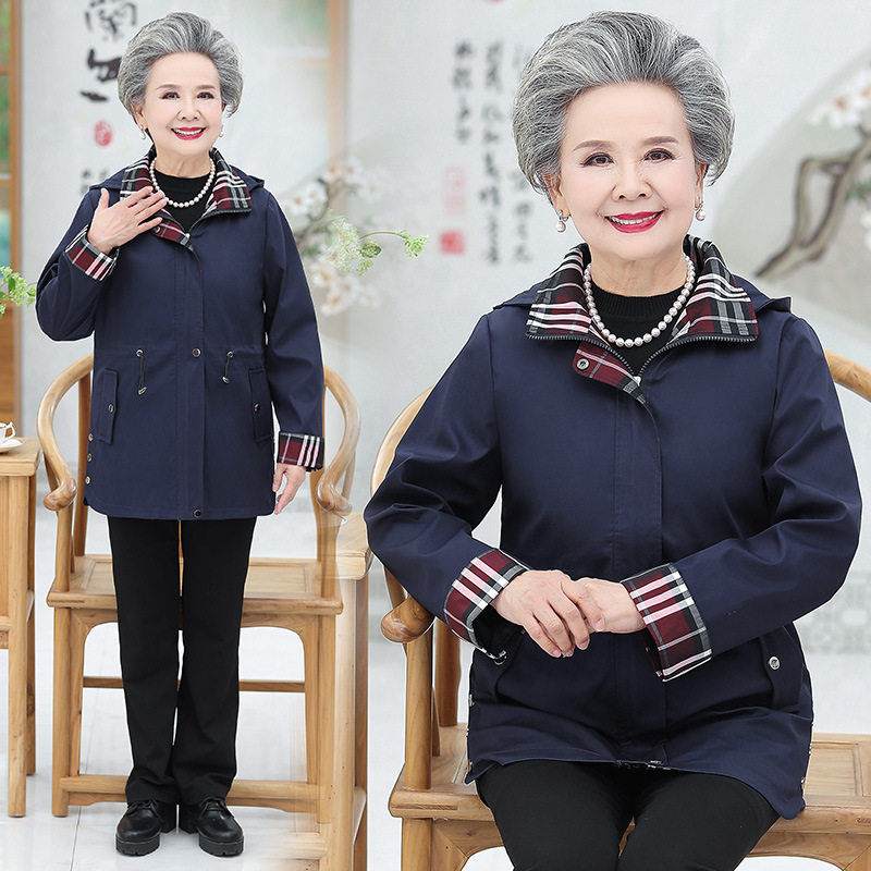 加肥加大码中老年人风衣胖妈妈装