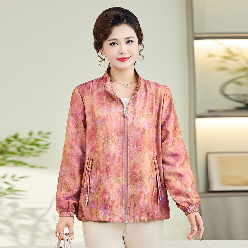 胖妈妈春装外套加肥加大码中年洋气薄款上衣中老年人女装春秋夹克