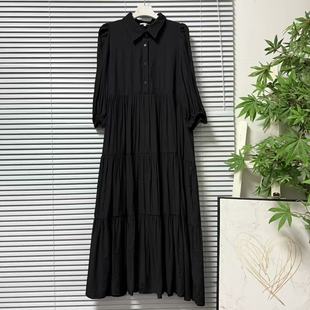 收腰显瘦中长款 裙连衣裙女七分袖 气质大摆裙 44黑色衬衫 1203