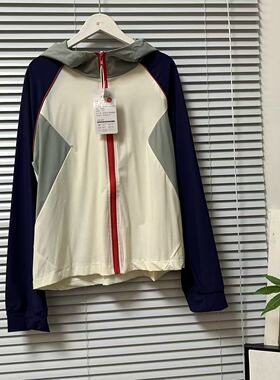 0318-27原创设计运动休闲长袖短外套拉链撞色连帽拼色轻薄透气