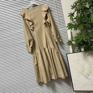 修身 温柔风连衣裙长袖 减龄连衣裙 10法系荷叶边圆领长袖 1114