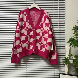 宽松显瘦毛衣外套洋气 短款 1219 53法系样衣清新减龄V领针织开衫