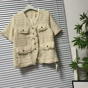 外套女夏装 洋气减龄金属扣粗花呢上衣 21高级感小香风短袖 1023