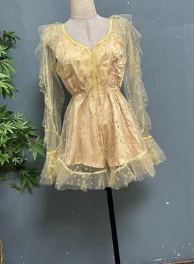 清仓!名媛气质礼服网纱高腰仙仙短裤网纱星星烫金连体裤0702-15