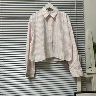 上衣休闲风烫钻短款 衬衣 25欧美品牌单样衣条纹衬衫 0610