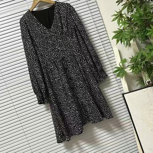 0901-51外贸单时尚轻奢高级感棉布印花连衣裙收腰显瘦中长款裙子