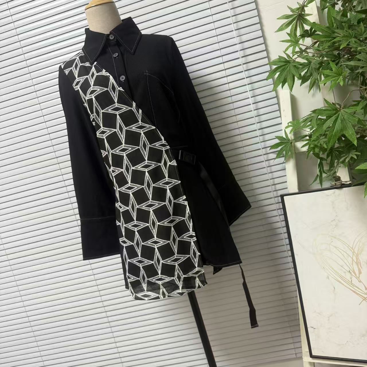 0917-9台湾设计款品牌高货时尚轻奢高级感拼接款中长衬衫外套