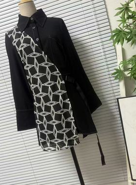 0917-9台湾设计款品牌高货时尚轻奢高级感拼接款中长衬衫外套