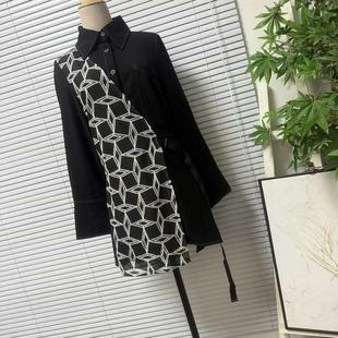 0917-9台湾设计款品牌高货时尚轻奢高级感拼接款中长衬衫外套