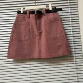 0202 6牛仔风A字半身裙女夏高腰百搭显瘦短裙配腰带休闲裙