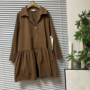 棕色宽松型 休闲风翻领文艺复古风连衣裙女装 0318 32意大利长袖