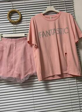 0421-30清货 时尚休闲T+花苞短裤时尚套装百搭款字母简单时尚女装