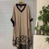 宽松大码 0205 56高街风V领含30%亚麻混纺连衣裙女中长款 休闲裙