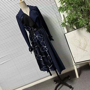 0916-5台湾设计款品牌单时尚轻奢高级感印花拼接款风衣外套