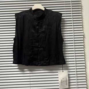 0728-15设计坎肩背心马夹立领无袖背心中式盘扣黑色设计师品牌