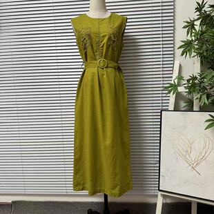 0313 棉麻亚麻40%连衣裙女收腰显瘦气质长裙背心裙 19复古简约无袖