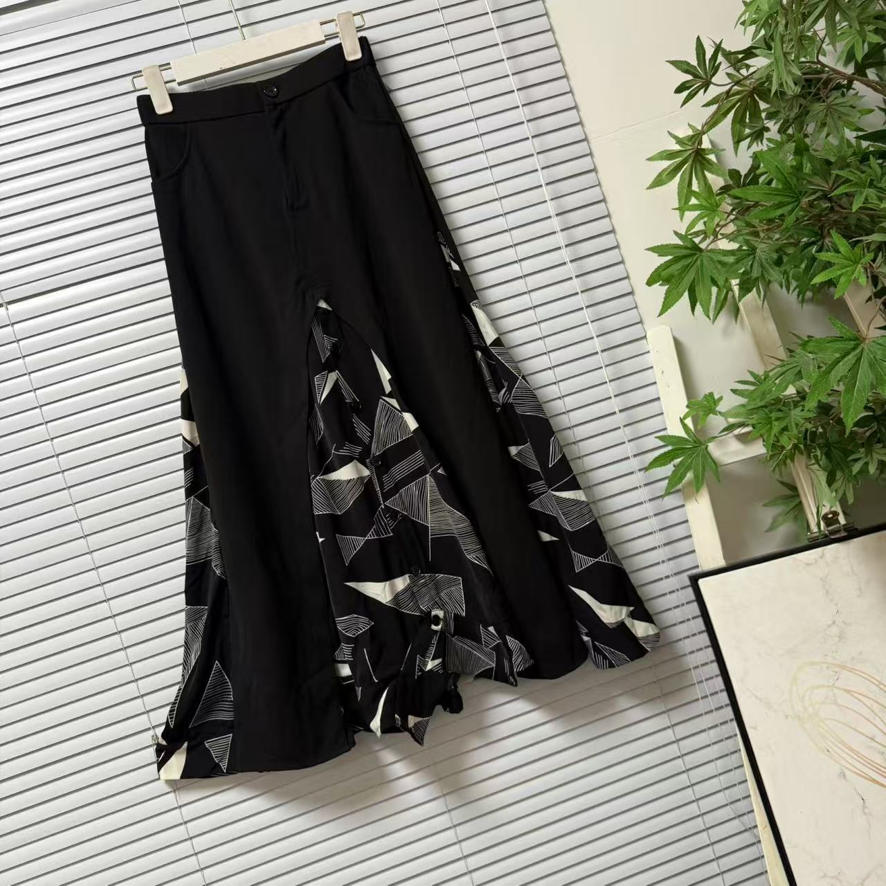 0729-31台湾高货品牌复古风印花拼接半身裙女高腰显瘦百搭A字裙