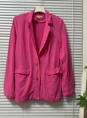 0725-35法系品牌欧洲单浪漫风亚麻料西装外套女宽松休闲百搭上衣