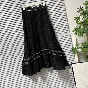 1025 仙女裙减龄百搭 24黑色植绒波点半身裙女高腰A字中长款