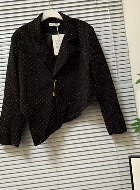 1128-15大牌高货通体烫钻花呢黑色设计款外套通勤显瘦百搭外套