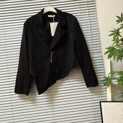 1128-15大牌高货通体烫钻花呢黑色设计款外套通勤显瘦百搭外套