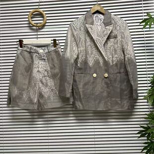 1010-47 专柜单高级感重工闪耀蕾丝欧根纱拼接西服套装两件套