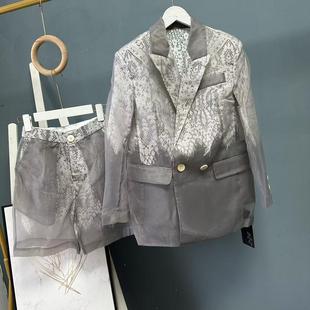 0207 两件套 12品牌单高级感重工闪耀蕾丝欧根纱拼接西服套装