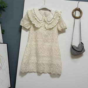 法式名媛娃娃领网纱刺绣绣钻新款设计感小众甜美减龄泡泡袖短0113
