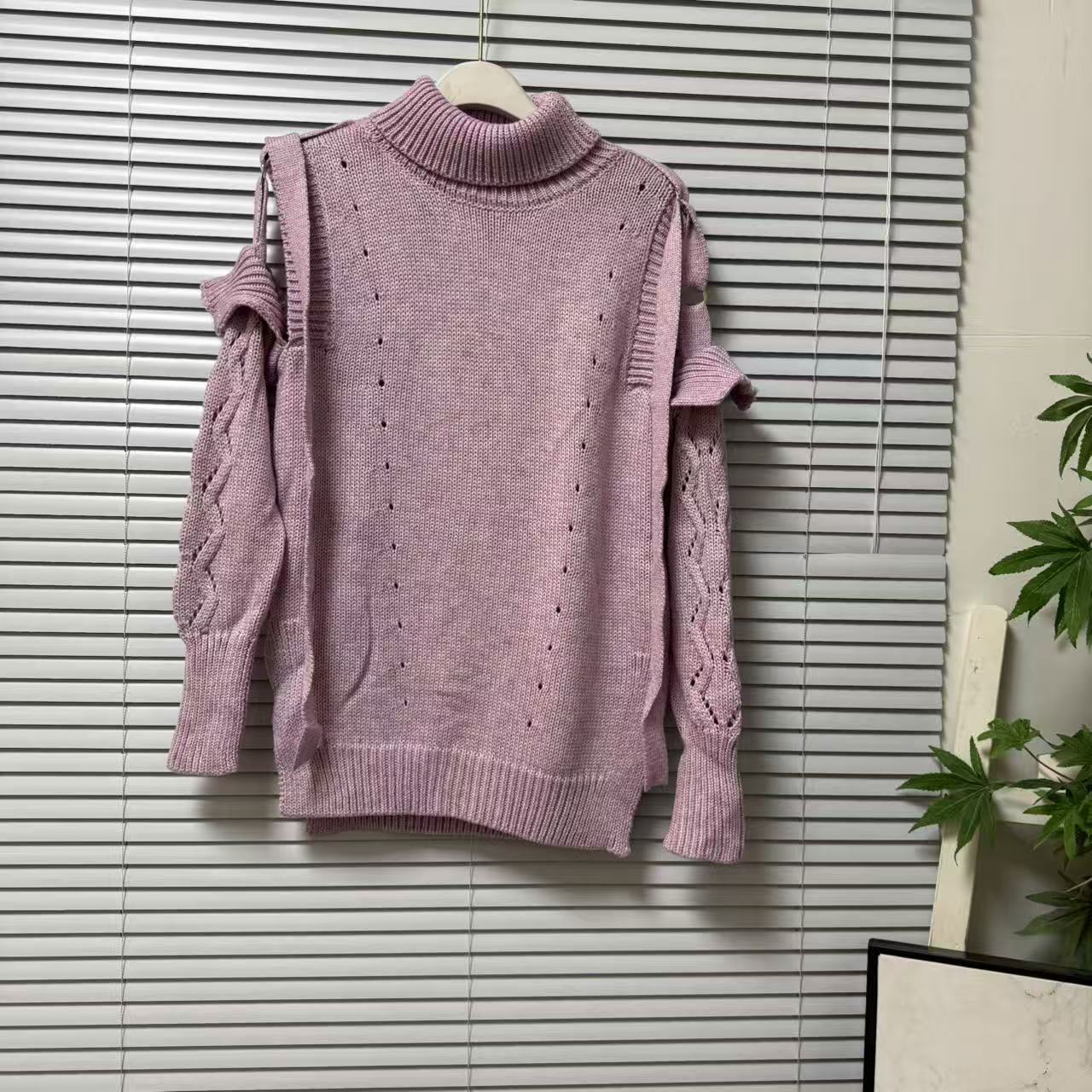 1028-27南油高货慵懒风高领露肩羊毛混纺毛衣套头设计款毛织上衣