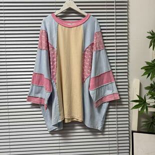 0522-61法系含棉水洗色重工刺绣宽松落肩袖显瘦女装衬衫撞色休闲