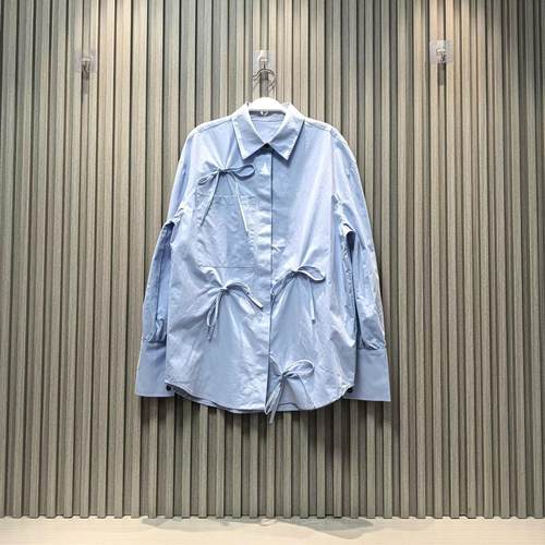 衬衫周美美宽松显瘦新款小众系带