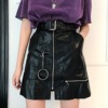 FFSTUDIO customized 2018 new pattern ins Ultra-fire Fashionable Versatile zipper ring two sides Leather skirt Short skirt