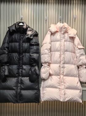 周美美 冬日救星温暖可拆卸手套连帽90白鸭绒长款羽绒服