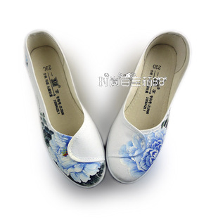 坡跟老北京布鞋 护士鞋 美容师工作鞋 单鞋 新款 女鞋 手绘中国风汉服鞋