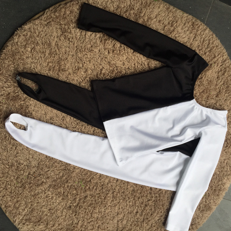 儿童黑白腿视觉舞蹈服装撞色连体分体服修身体操服快乐大本营服装