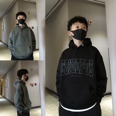 男童加绒连帽套头嘻哈街舞卫衣