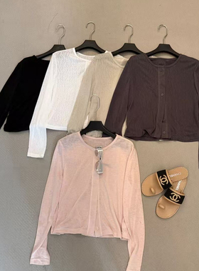 IU ROOM韩系简约气质天丝长袖T恤防晒开衫圆领单排扣轻薄上衣5677