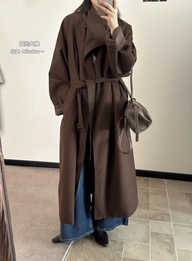 欣尧AOT 韩版系腰廓形大翻领双排扣中长款气质风衣外套女60105