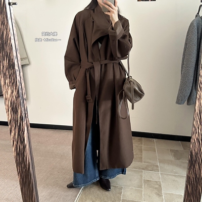 欣尧AOT 韩版系腰廓形大翻领双排扣中长款气质风衣外套女60105