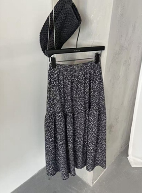IU ROOM 韩系松紧腰复古碎花半身裙女26春季显瘦中长款A字裙3921